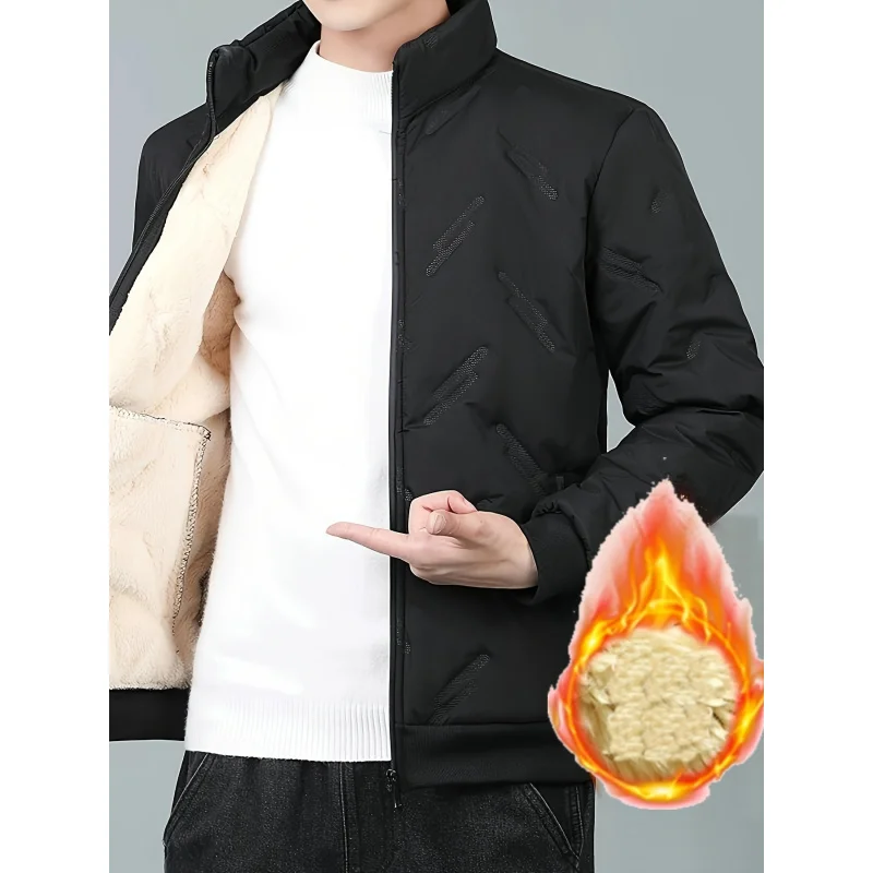 

Jackets for Man Men's Warm Fleece Embossed Casual Jacket With Zipper Pockets Winter Outerwear Black Friday 2025 Sweatshirt