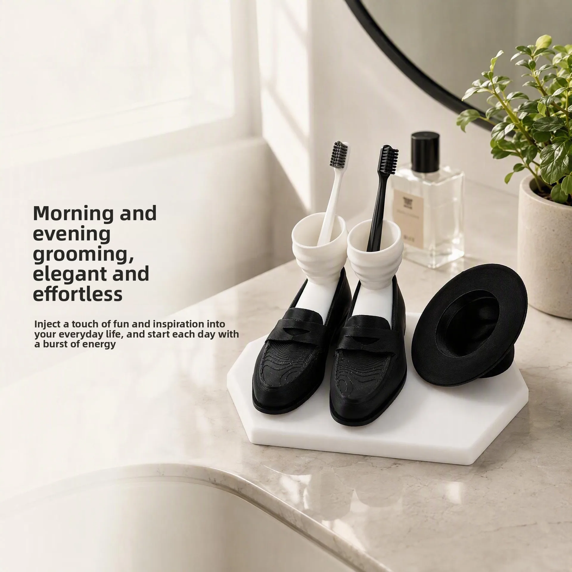 Retro dance step sculpture toothbrush holder, creative three-dimensional character shaped toothbrush storage seat, bathroom desk