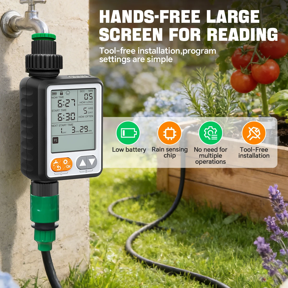 

Watering timer largescreen easy to install and operate, suitable for gardens gardening enthusiasts ater-saving irrigation system