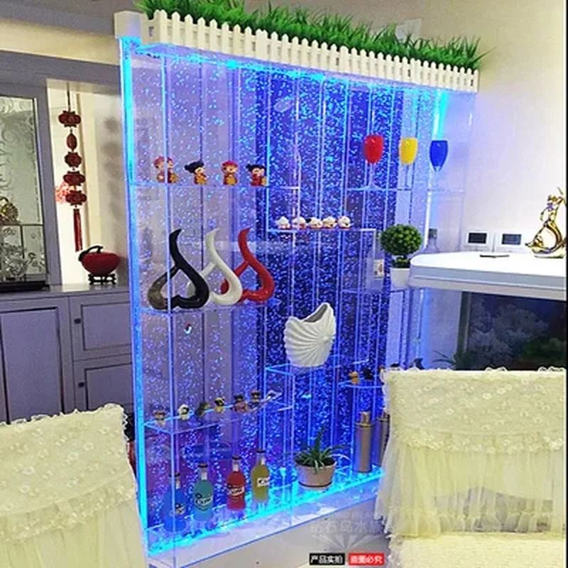 custom.Rectangle Large Acrylic Plastic Customized Size Fish Aquarium Decorative LED Lighting Flowing Curtain Wall Mode