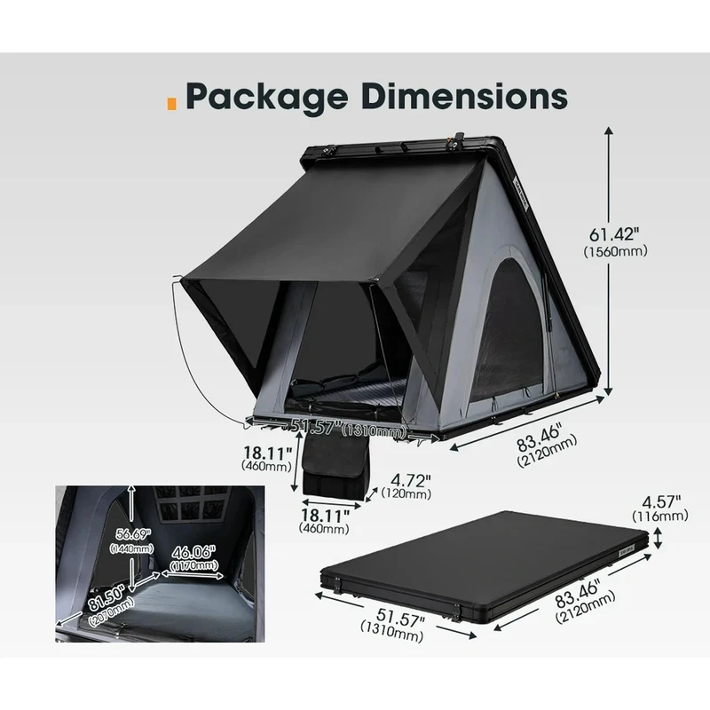 ZST Triangle Hard Shell Rooftop Tent, 4-Person Aluminum Clamshell in Black & Gray, for Car Camping 3