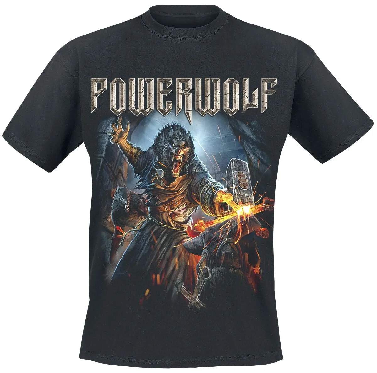 Powerwolf Incense and Iron Unisex Cotton T-shirt, Dark Werewolf Blacksmith Print, Heavy Metal Rock Band Merch Casual Tee