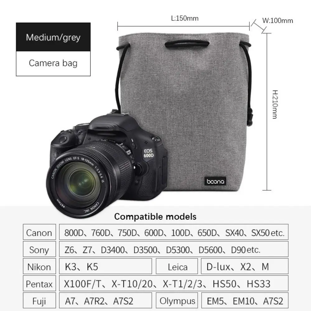 

Soft Adjustable Strap Camera Storage Bag Inner Bag Velvet Lining DSLR Drawstring Bag Handbag Waterproof Lens Protective Case Men