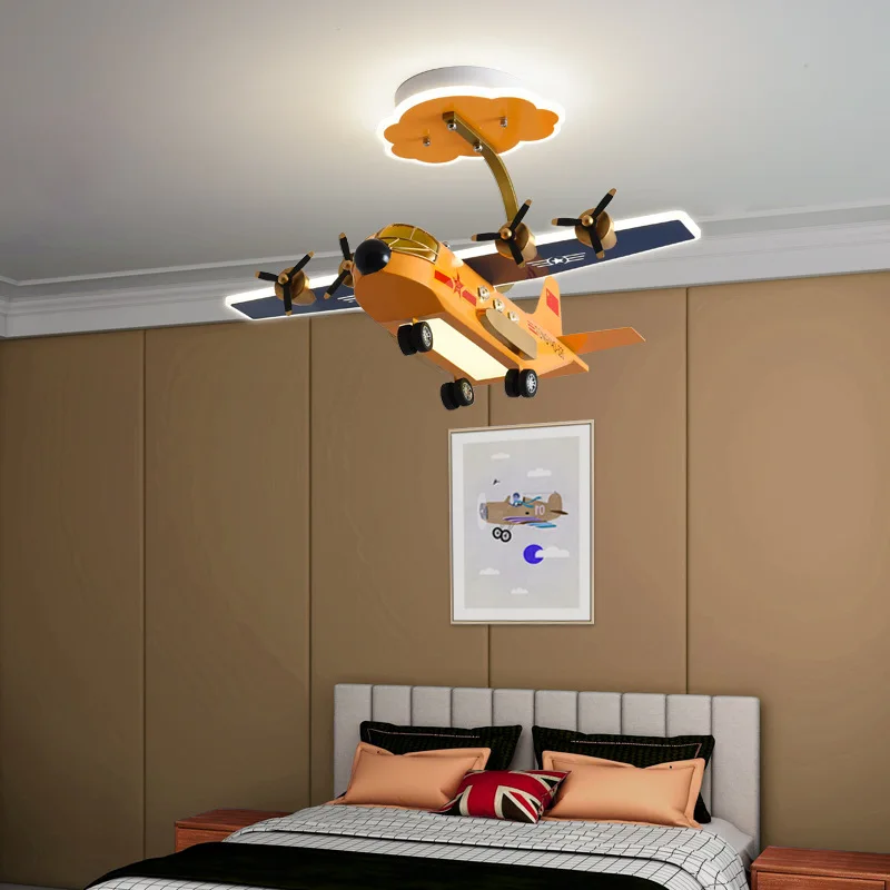 Creative Youth Bedroom Decoration Pendant Orange Grey Airplane Pendant LED Children's Room Helicopter