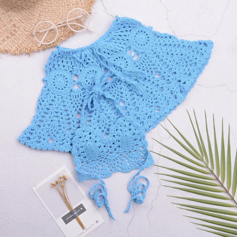 European and American Fashion Summer Style Girls Openwork Hand-woven Short Skirt Swimsuit Lace-up Bikini