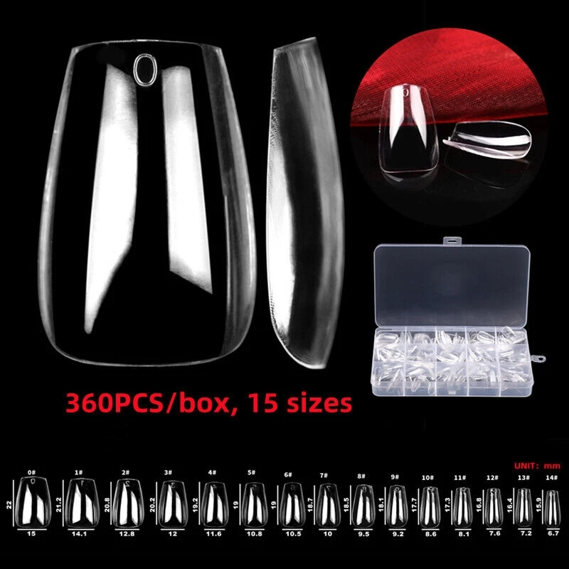 

360pcs Medium Coffin False Nails Ultra Thin Flexible Gel X Fake Nail Artificial Nail Art Tips Salon Manicure Supply