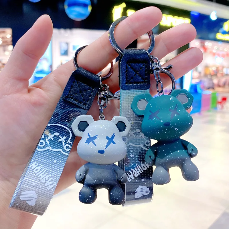 Cartoon Bear Key Chain Chameleon Resin Keychain Webbing Tape Fashion Doll Bag Pendant Holiday Car Key Ring For Girl Jewelry Gift