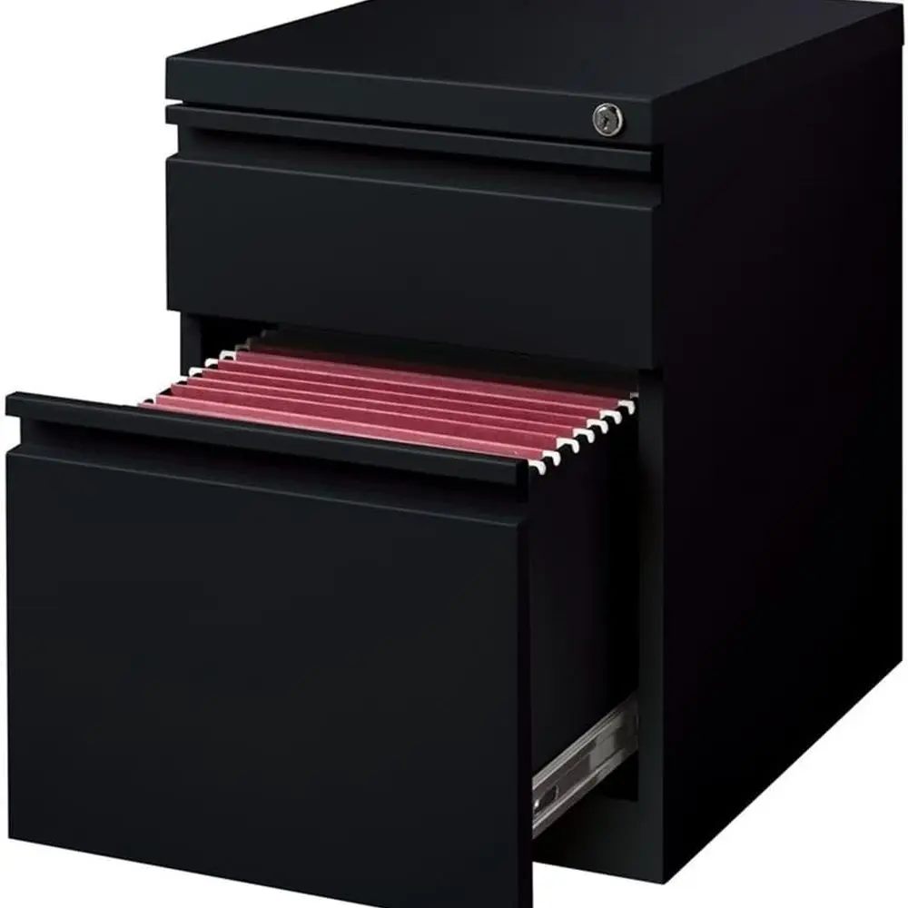 خزانة تخزين متنقلة معدنية ذات درجين باللون الأسود الأنيق