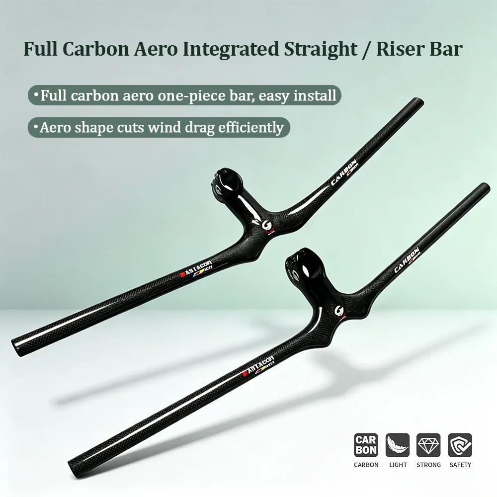 Integrated Carbon MTB Handlebar Straight & Riser Bar 28.6mm/31.8mm Steerer Diameter for Mountain Bike Bicycle Parts