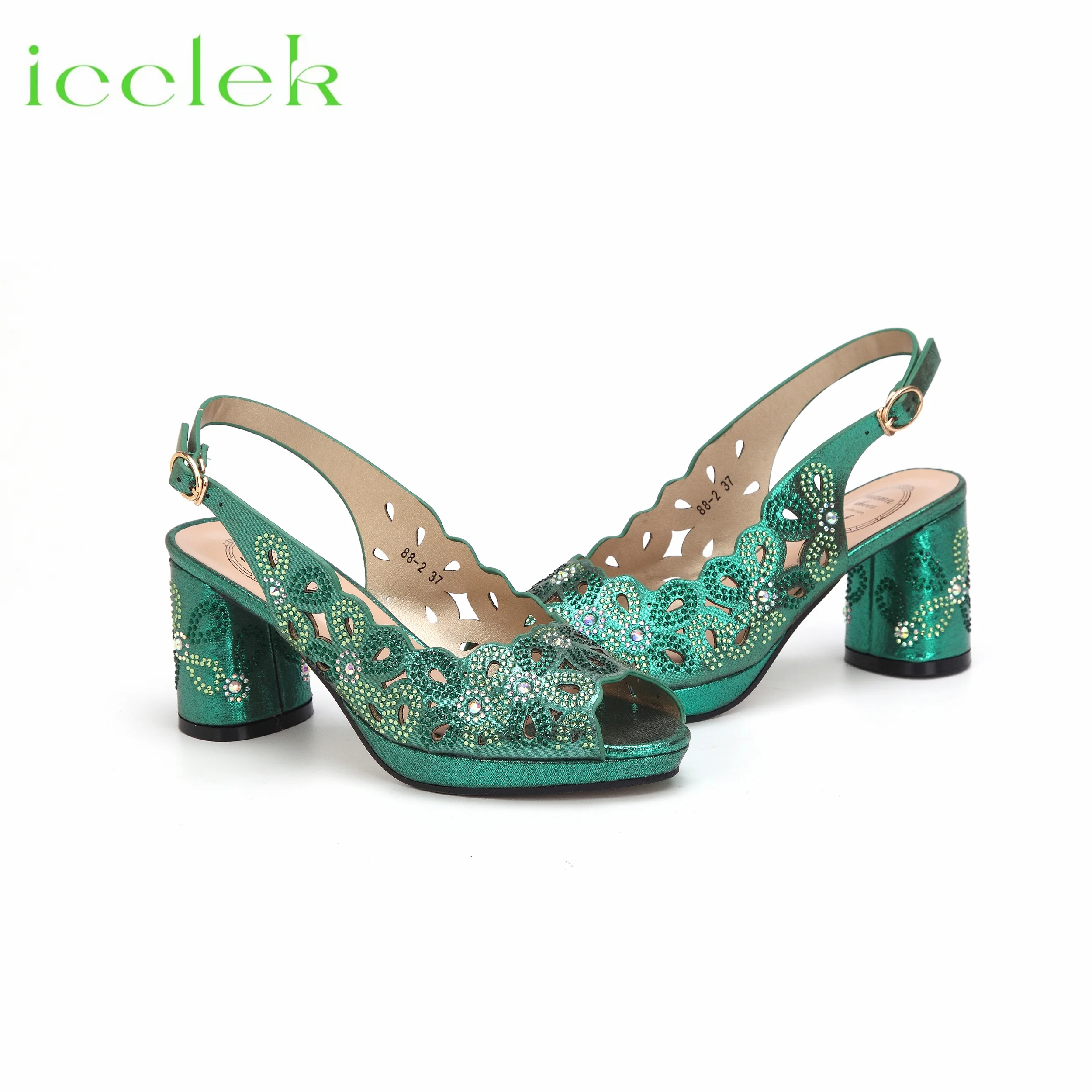 Hot Selling Summer Hollwo Design Peep Toe High Heel Ladies Shoes Matching Bag Set For Party in Green Color