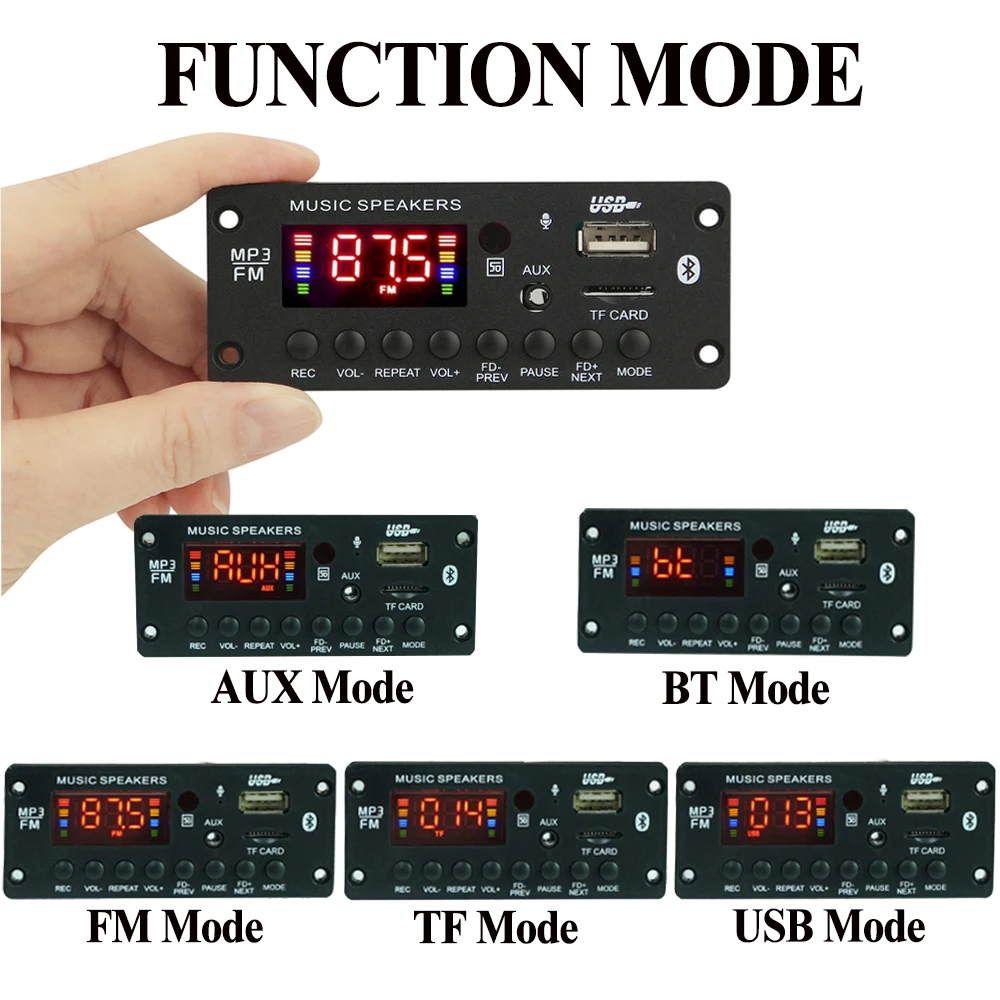 KEBIDU 50W Amplifier Bluetooth MP3 WAV Decoder Board DC 12V Home MP3 Player Car Radio Module USB TF FM Call Recording Speaker