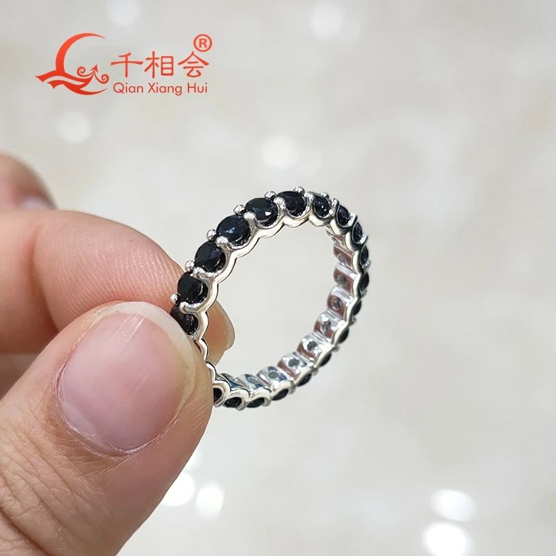 Imagem -05 - Safira 925 Prata Eternity Band Anel mm Forma Redonda Cheia de Banda Jóias de Namoro Presente Feminino Natural Preto