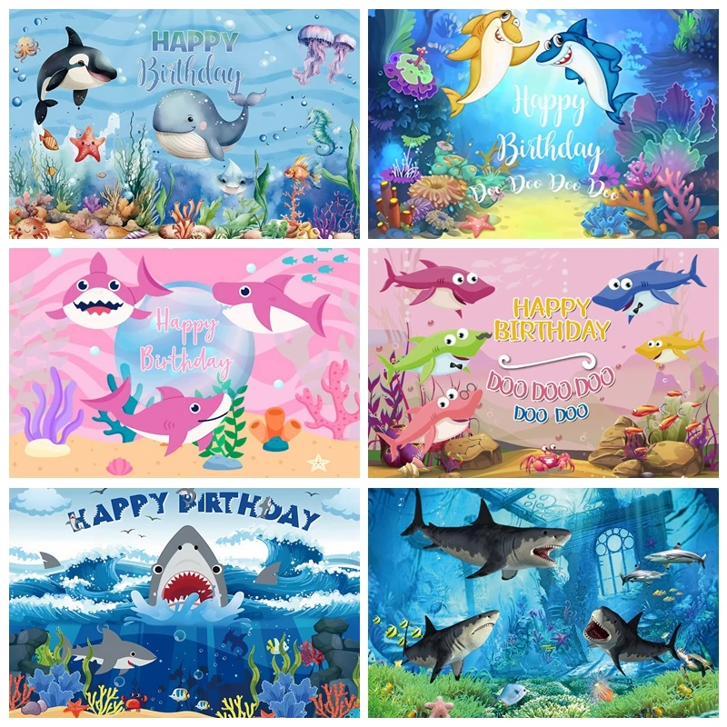 Underwater World Shark Fish Photography Backdrop Sea Ocean Dolphin Newborn Baby Birthday Party Decor Photo Background Props