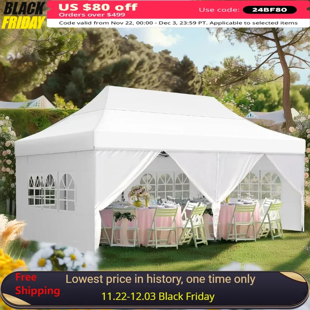 Gazebos, 10x20 FT Pop Up Canopy Tent, with Sidewalls, Wheeled Bag, Heavy Duty Commercial Outdoor Tent Canopy