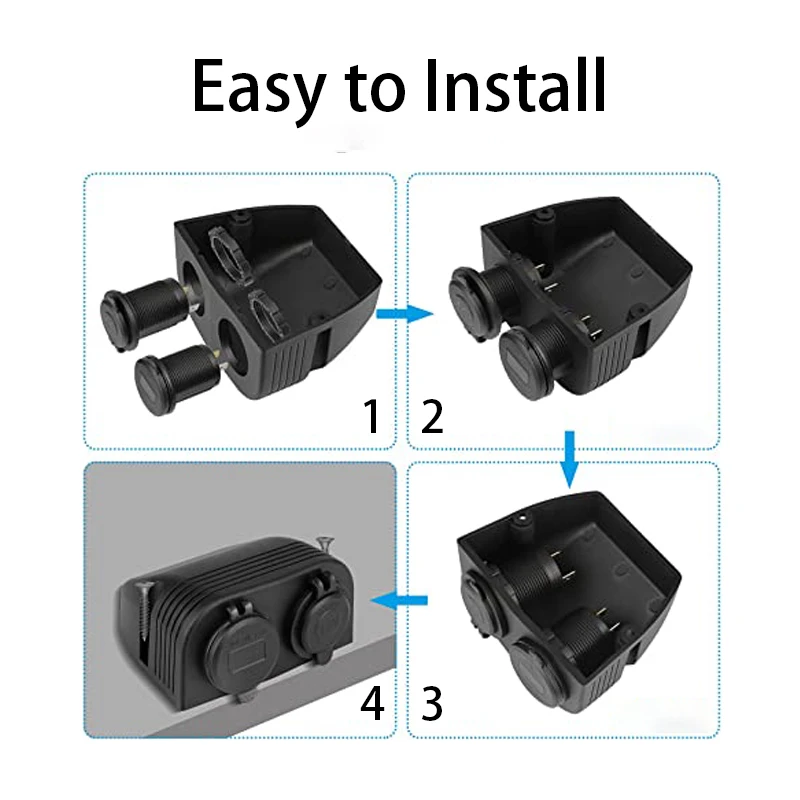 Two Hole Tent Base 4.2A Dual USB Voltmeter Charger 12V/24V Cigarette Lighter Power Socket for Car Motorcycle Boat Marine ATV RV