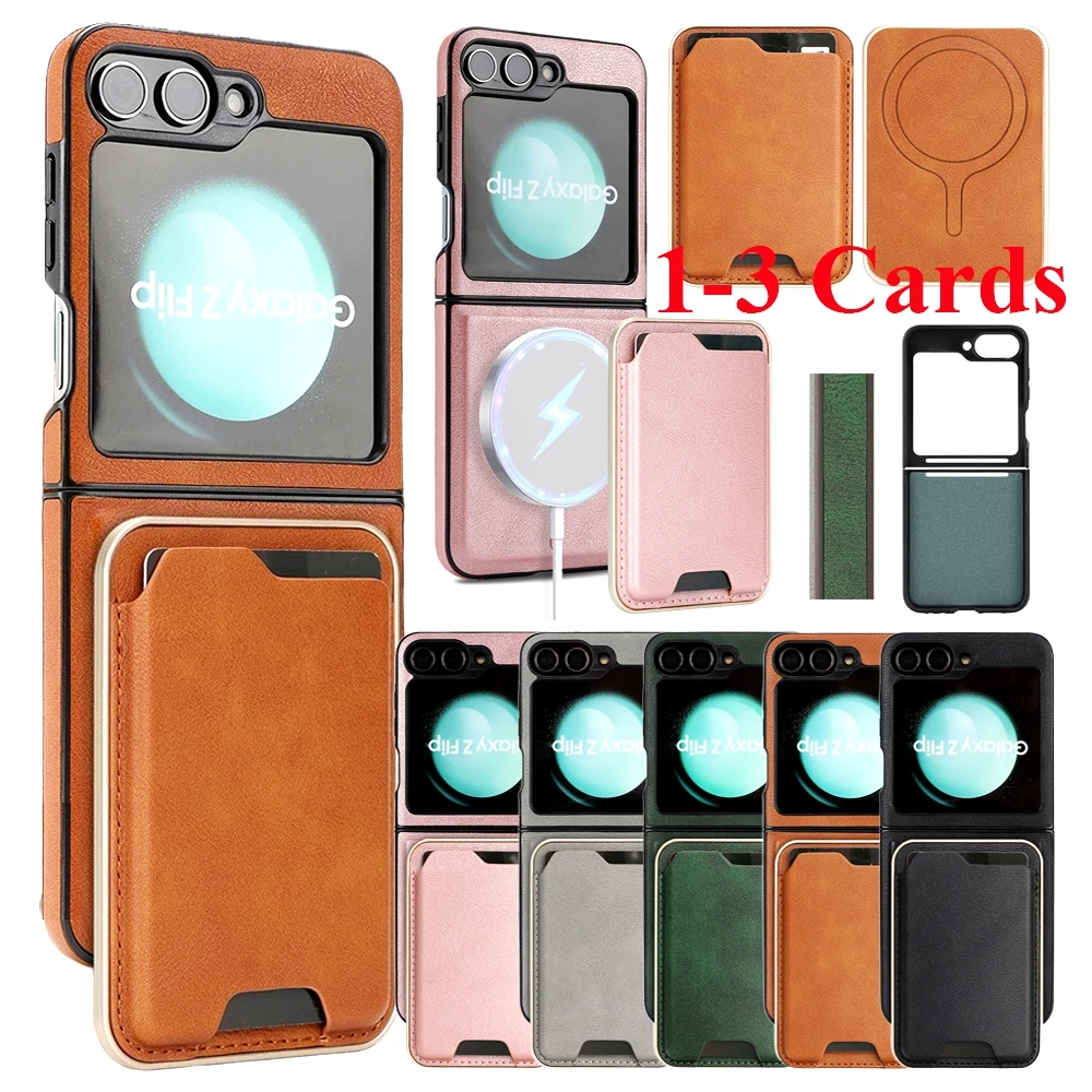 

Кожаный чехол 2 в 1 для Samsung Galaxy Z Flip 7 6 5 4 3 Flip7 Flip6 Держатель слотов для карт Беспроводная зарядка Магнитный чехол для телефона