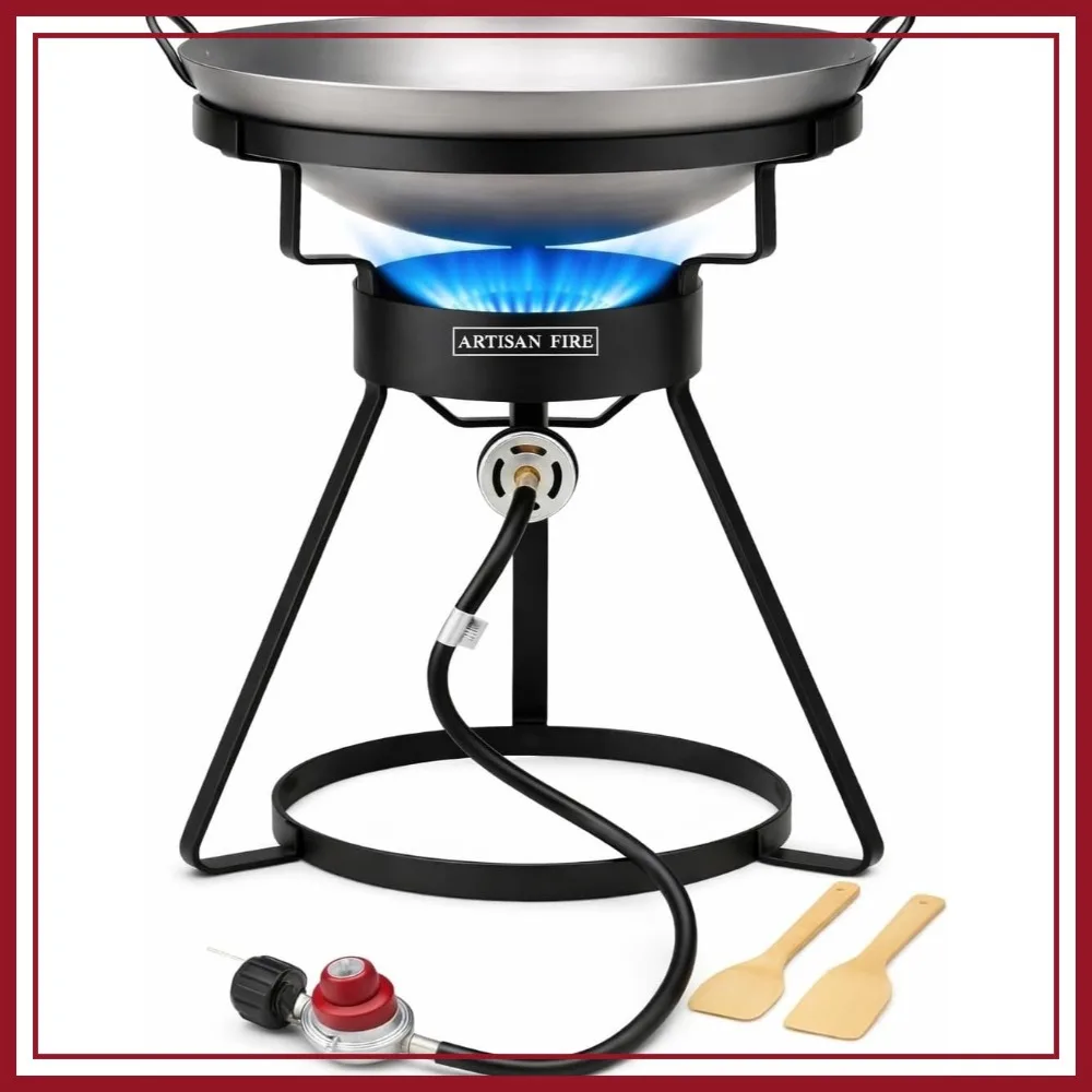 

Outdoor Cooker Stove with Iron Wok, 55,000 BTU Propane Burner for Backyard BBQ Camping