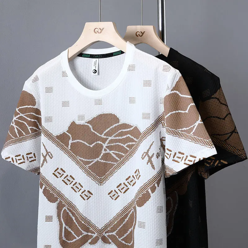 Ice silk men's short-sleeved t-shirt summer new personalized trendy brand ruffian handsome thin t-shirt
