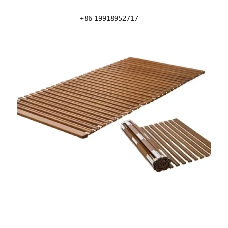 Wood Roll-Type Slatted Bed Slat Support for Japanese Futon Mattress Natural Paulownia Brown Finish Floor Tatami Fold JJ923