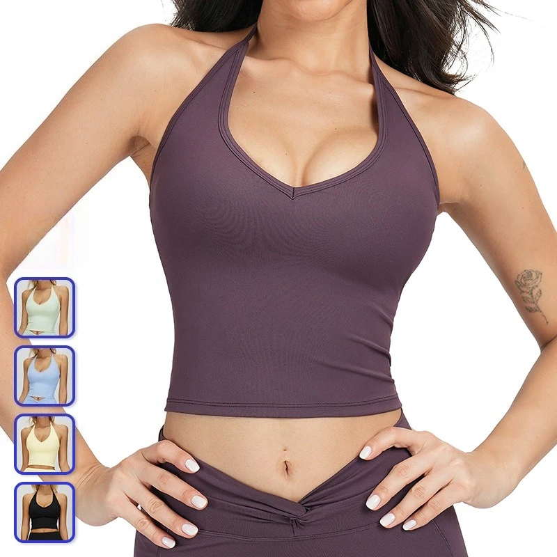 Halter Neck Yoga Tank Yoga Vest Backless Sports Bra for Fitness Workou Yoga crop top women quick-drying Naked Feel sports top