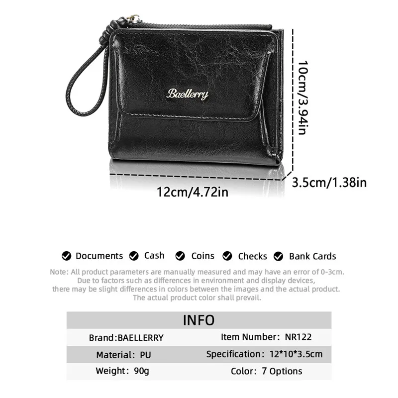 Women's Short Wallet INS Style Multi-functional Snap Closure Fashionable Monochrome Zipper Coin Purse