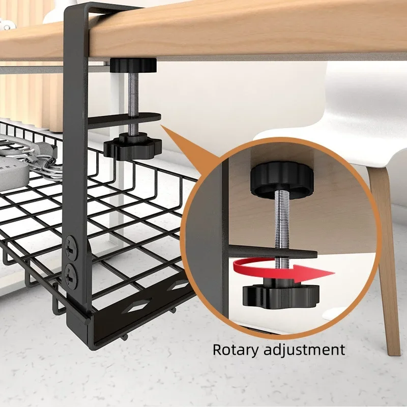 Under Table Storage Racks Removable Hang Management Tray Home Office Desk Wire Organizer Adjustable Kitchen Storage Accessories