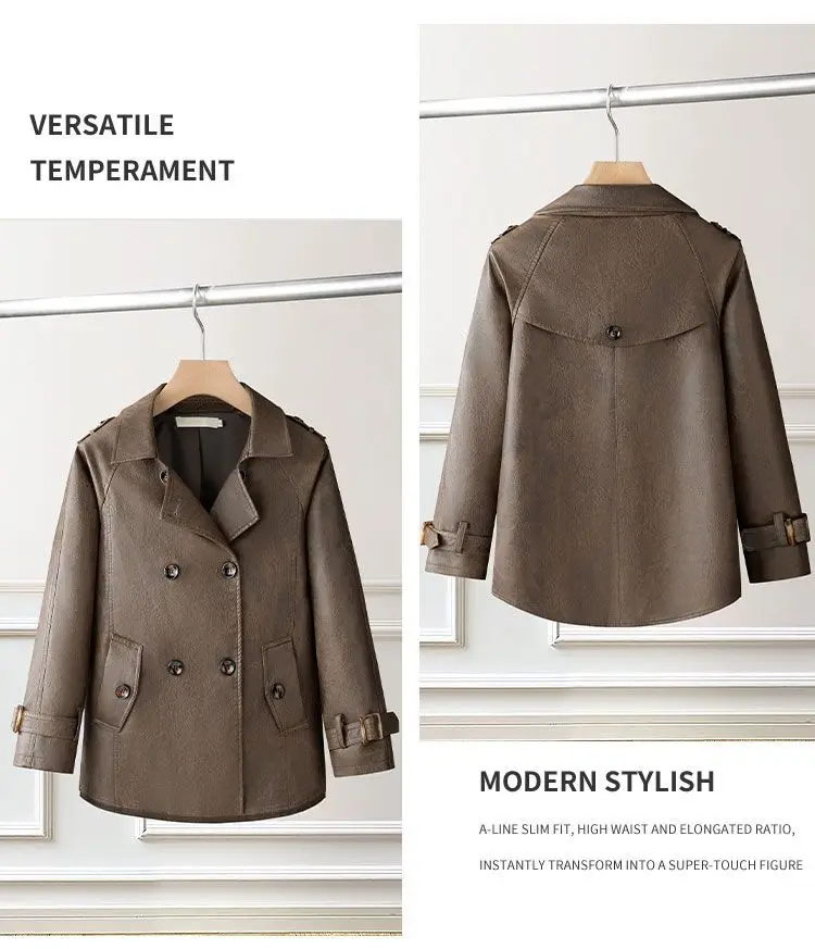 Wiosenna i jesienna nowa damska skórzana kurtka Luźna kurtka z kołnierzem PU dojeżdżającym do pracy