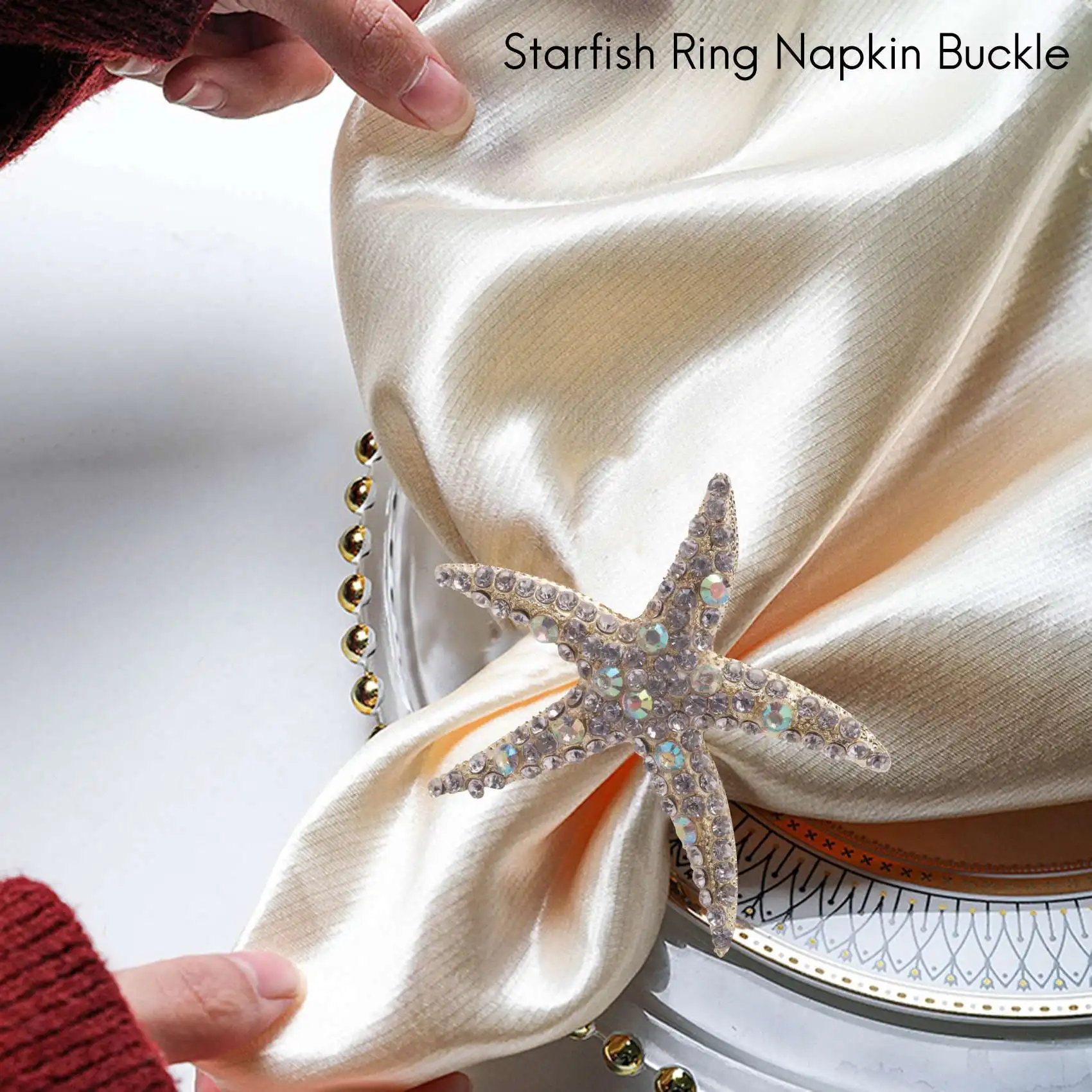 J1UL1N 8 Pack Crystal Starfish Napkin Rings,Rhinestone Napkin Ring Napkin Holders For Wedding Party, Beach Table Decor