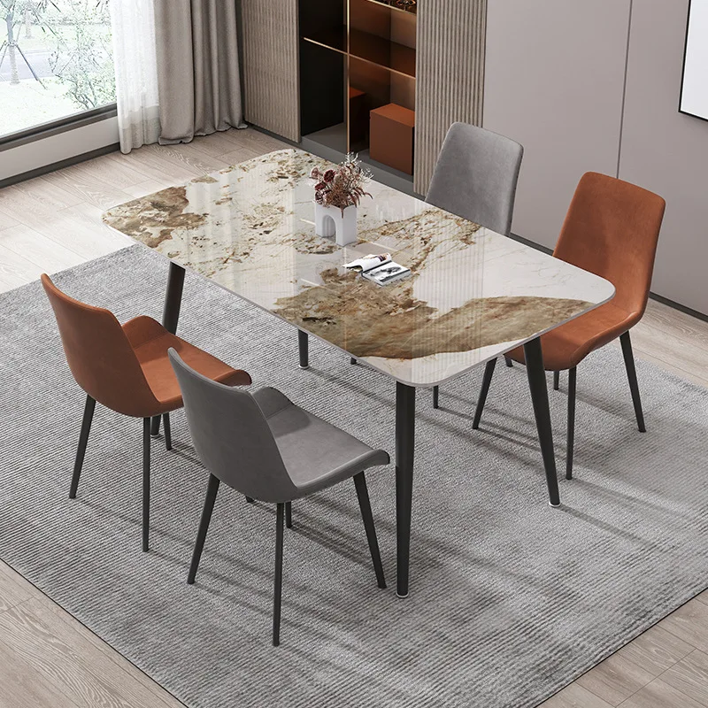 #Light Luxury Sintered Stone Dining Table Set Modern Simple Rectangular Waterproof Durable Eco-Friendly Furniture Apartment