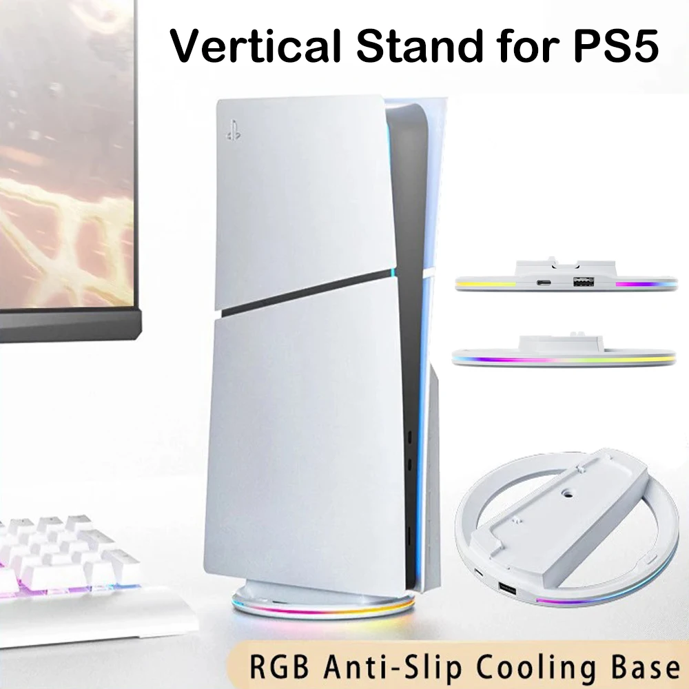 For PS5/PS5 Slim Cooling Base RGB Vertical Game Console Anti Slip Stable Game Console LED Bracket Gaming Gccessories