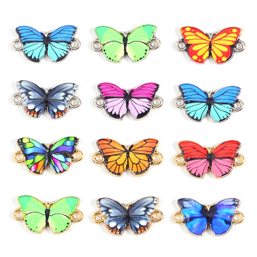 

10Pcs Colorful Printed Butterfly Charm Jewelry Connector Accessories For Women's Butterfly Animal Bracelet Necklace DIY Pendant