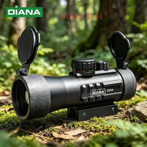 DIANA 3X44 Multi-Surface Rail Fishbone Sight, Red and Green Dual-Light with Internal Red Dot Sight, Waterproof, Anti-Fog, High-D