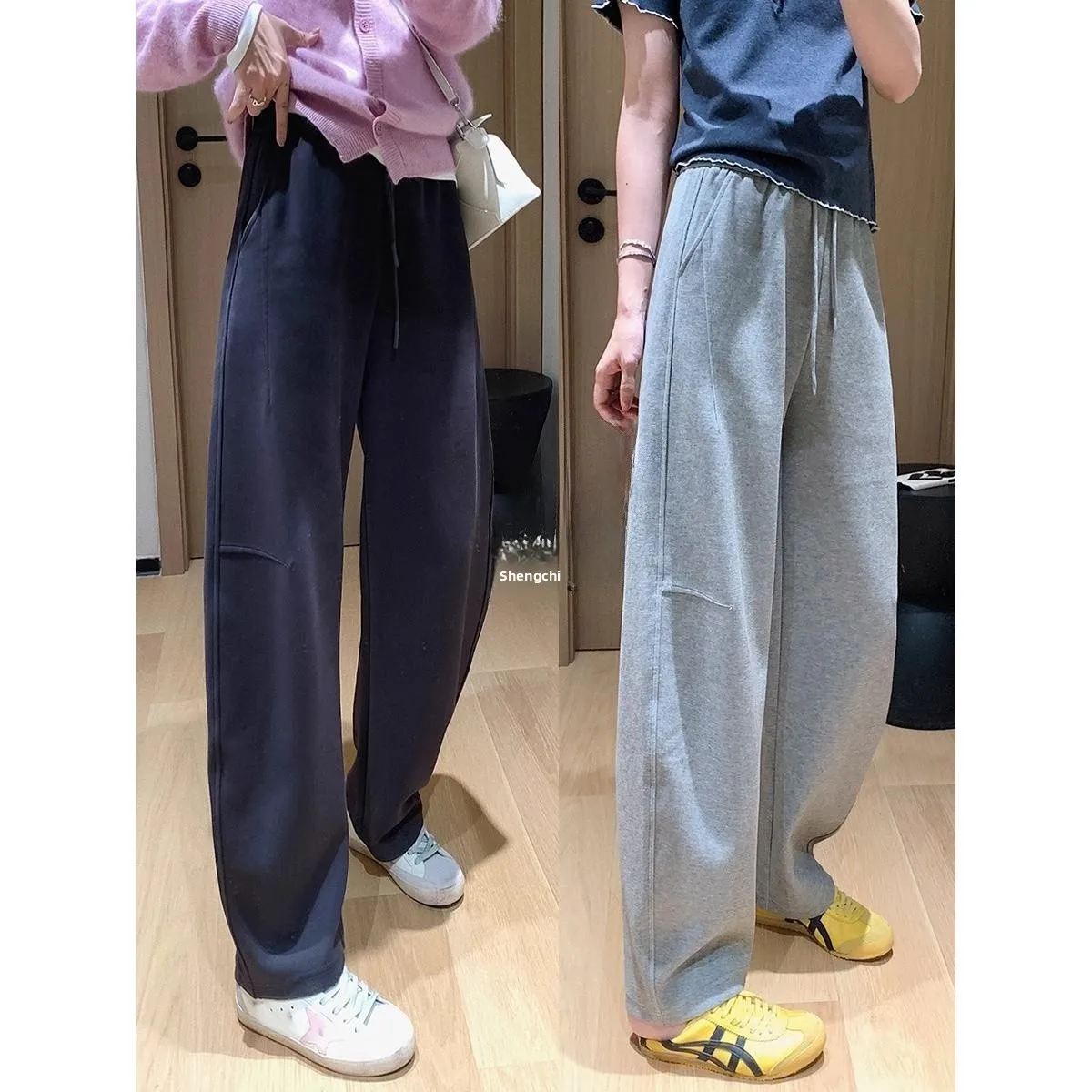 Pantalones informales Gold Ratio Arc ape, pierna holgada, pierna recta de principios de otoño, cintura en L, poliéster, algodón, LICRA