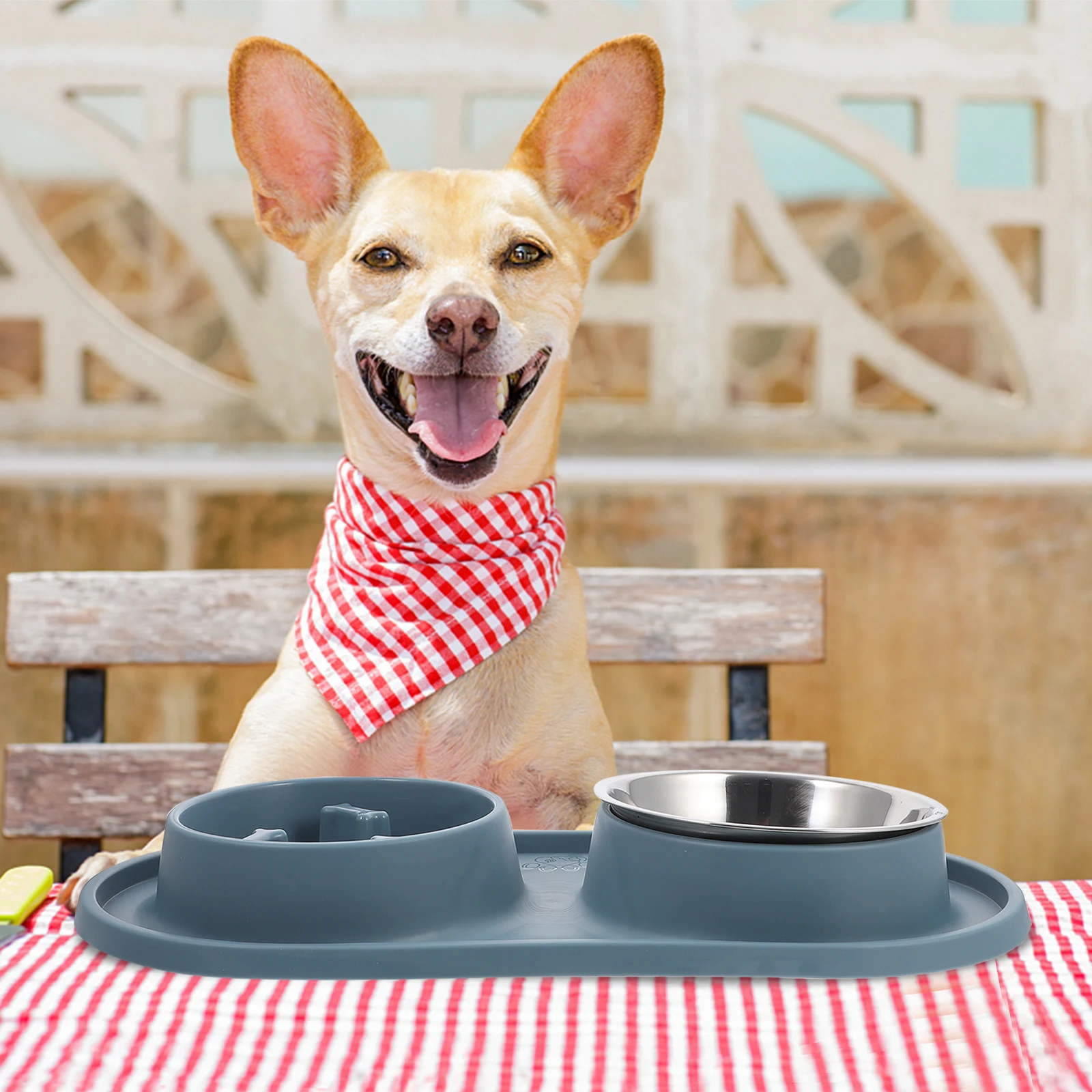 

Slow Feeding Pet Bowl Double Design Small Dog Cat Feeder Anti Choke Silicone Stainless Steel Pet Slow Food Bowl Water Feeder