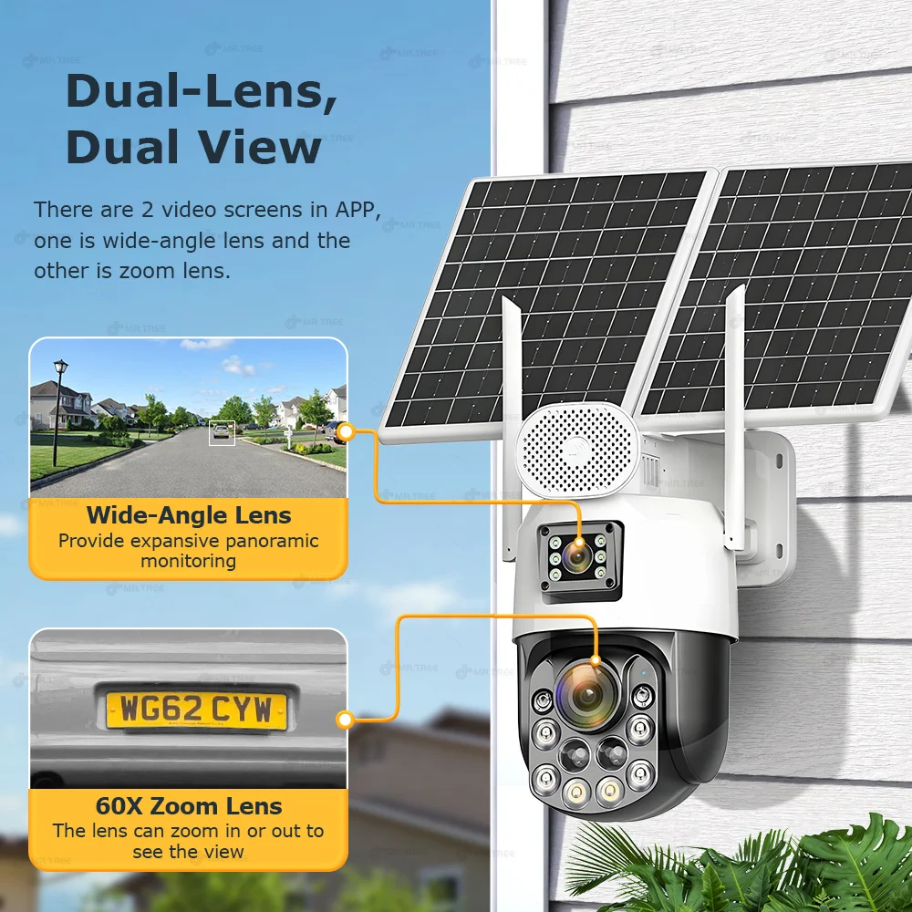 4K AOV 24/7 Hours Solar Camera 4G SIM 60X Optical Zoom PTZ Human Auto Tracking Security 10MP Home Outdoor Surveillance 31200 Mah image 5