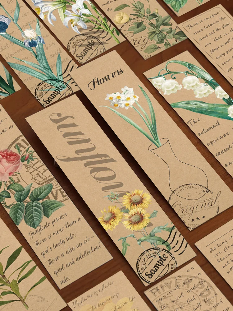 30pcs Vintage plants and flowers bookmarks Reading pages Books annotated paper cards Students Creative gift message cards