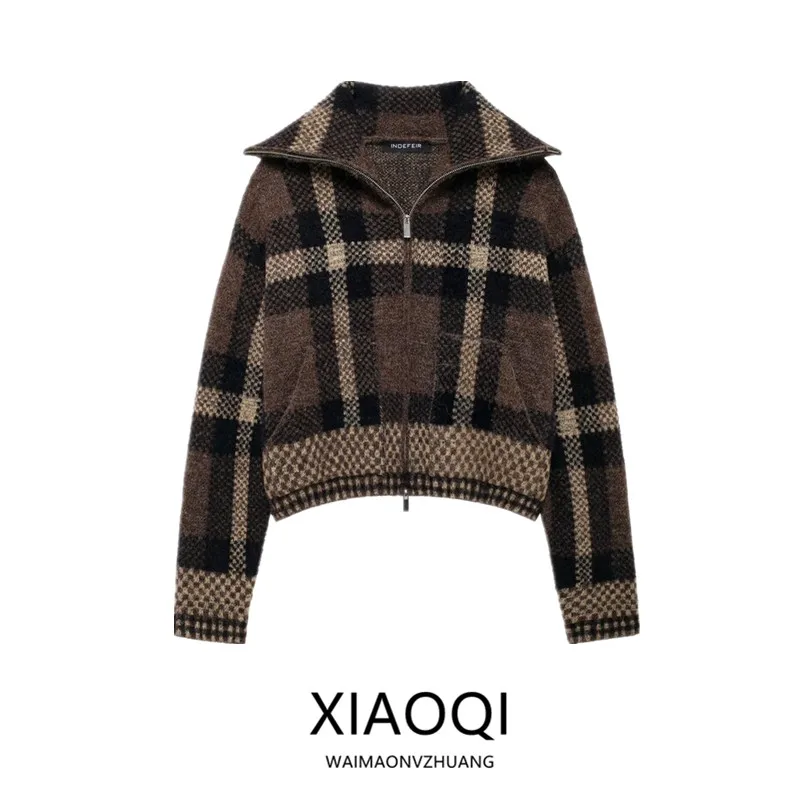 Elegant Plaid Long Sleeve Jacket for Women