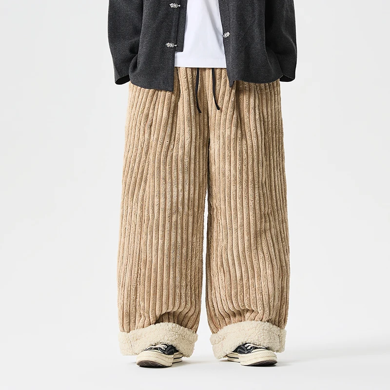 

Мужские брюки, зимние модные широкие брюки из овечьей шерсти с завязками, мужские толстые удобные теплые повседневные брюки Harajuku большого размера, мужские