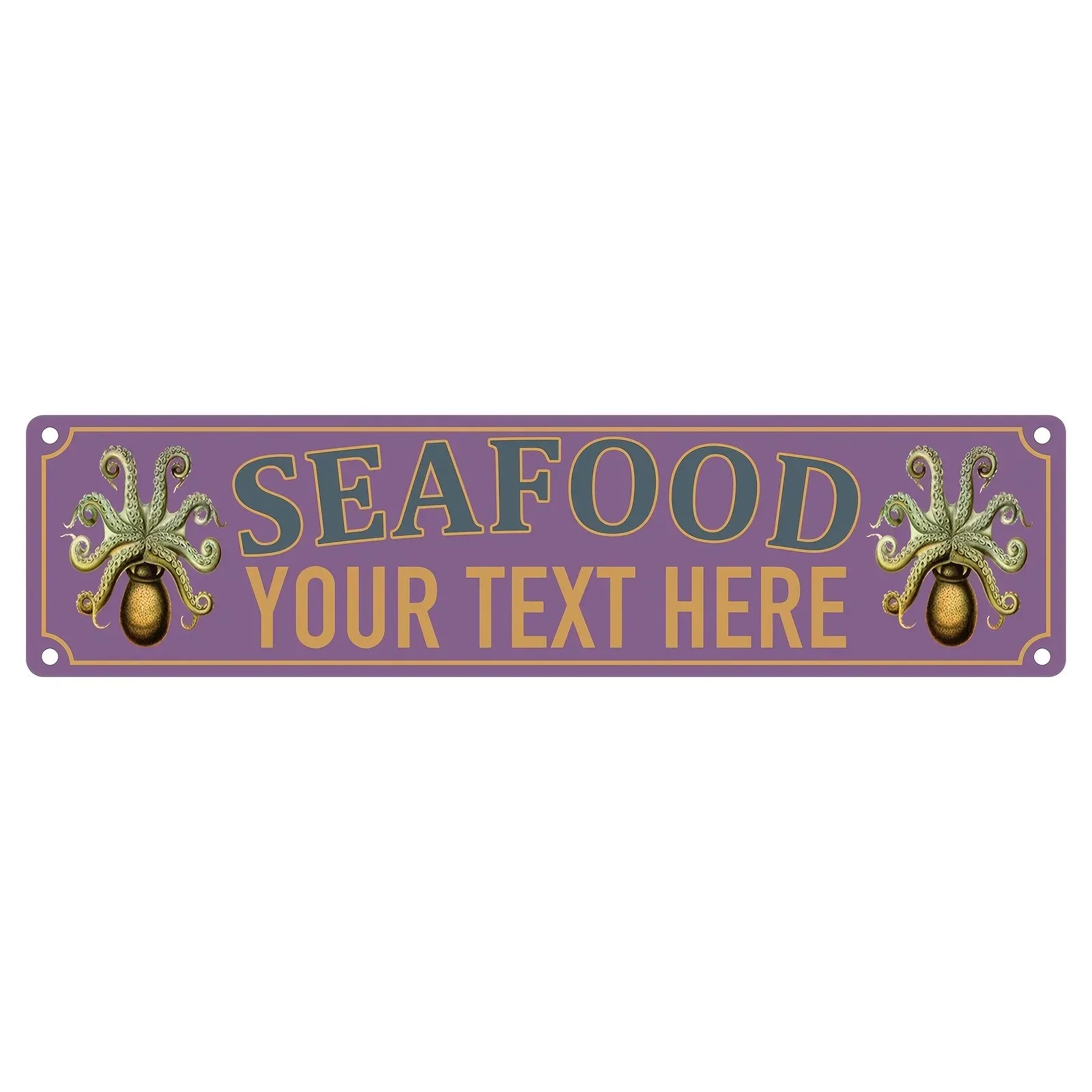 1pc Customizable Octopus Seafood Metal Plaque, Personalized Custom‑Text Vintage Purple Wall Ornament for Restaurant Cafe Bar Dec