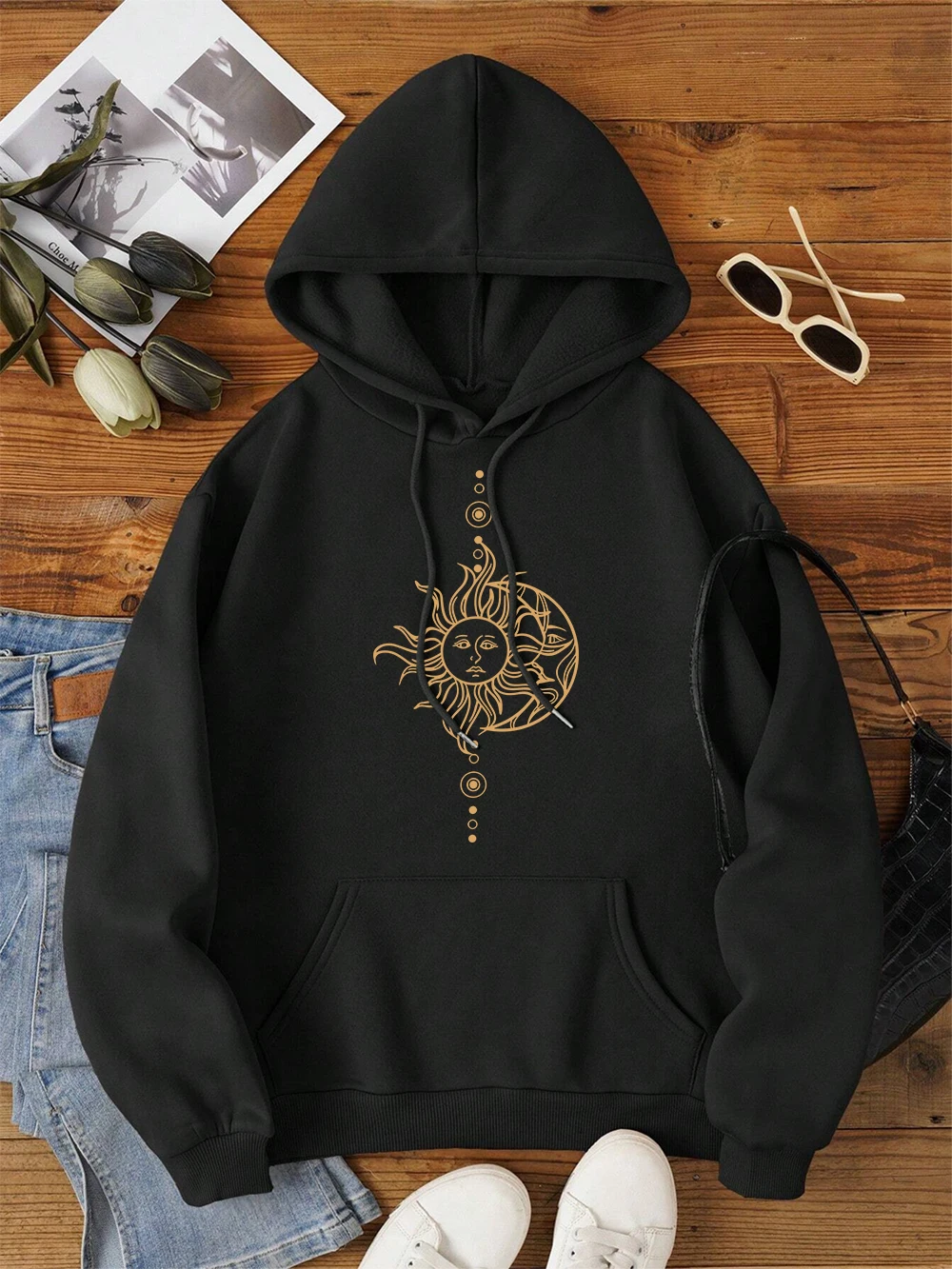 Funny\'S Sun And Moon Face Men Women Hoody Hip Hop Loose Hoodies Harajuku Loose Sweatshirt Fashion Warm O-Neccouple Clothes