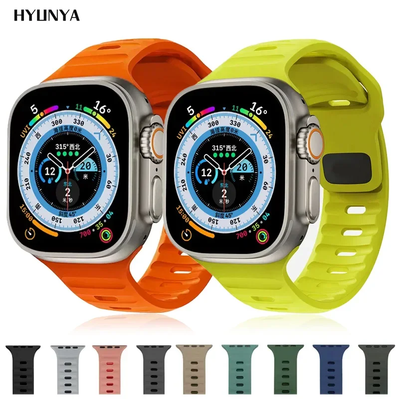 Strap For Apple Watch Band Ultra 2 49mm 44mm 45mm 44 mm 41mm 40mm 38mm accessories iwatch Series 9 8 7 6 3 Se Silicone bracelet