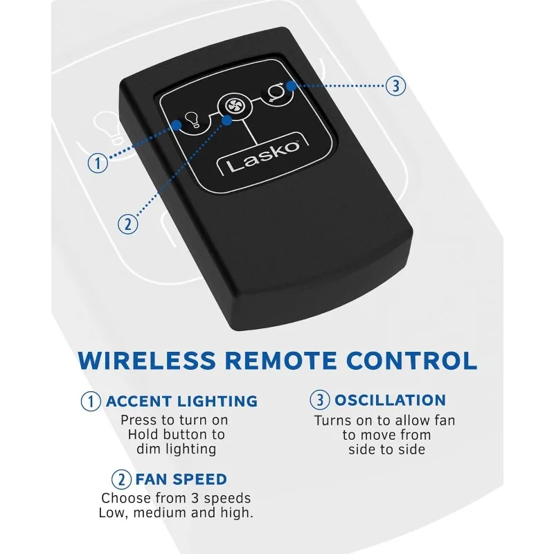 Lasko 4890 مروحة معيشة أنيقة مع جهاز تحكم عن بعد - تتميز بإضاءة مميزة وتذبذب واسع الانتشار - مثالية للباحات الخارجية