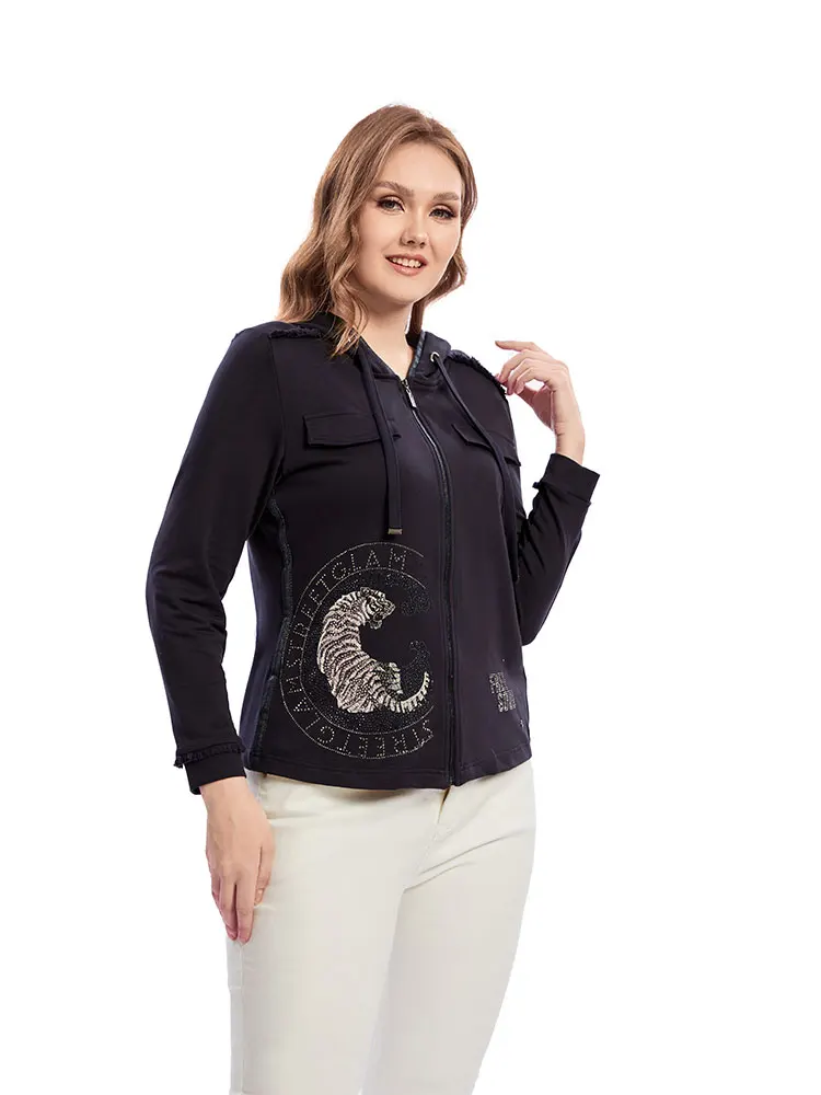 ผู้หญิงขนาดบวกถักด้านบนลําลองคอกลมสีทึบโพลีเอสเตอร์ฤดูใบไม้ผลิแฟชั่นไม่ยืดผ้าทอ