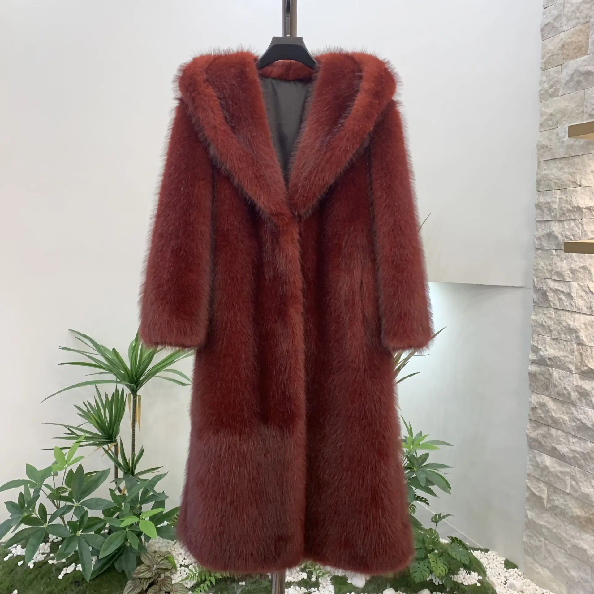 New Faux Mink Fur Winter Coat Female Long Sleeve Elegant Fashion hair Coat jackets Thick Warm Fluffy Hooded Overcoat Outerwear