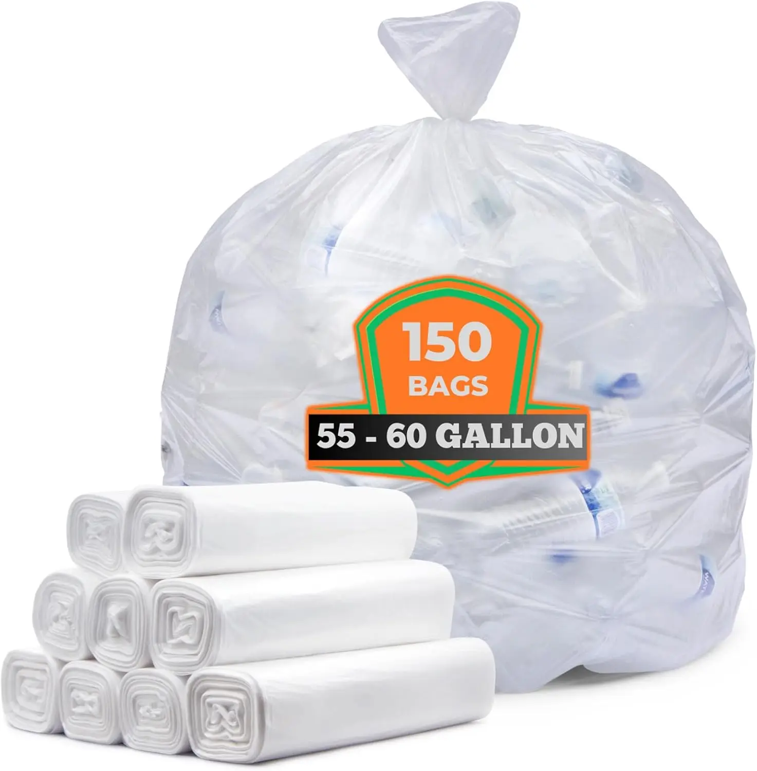 

Большие прозрачные мешки для мусора, 55-60 галлонов, 150 штук, для офиса, отходов, хранения, переработки