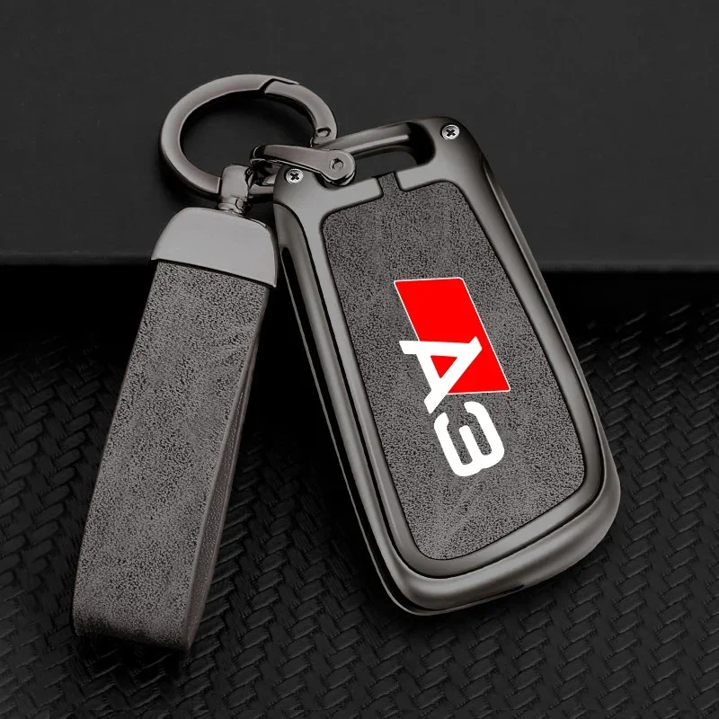 Zinc Alloy Leather Car Remote Control Key Case Cover Holder Shell For Audi A3 8P 8V 8L S3 RS3 Custom LOGO Protected Keychain Bag