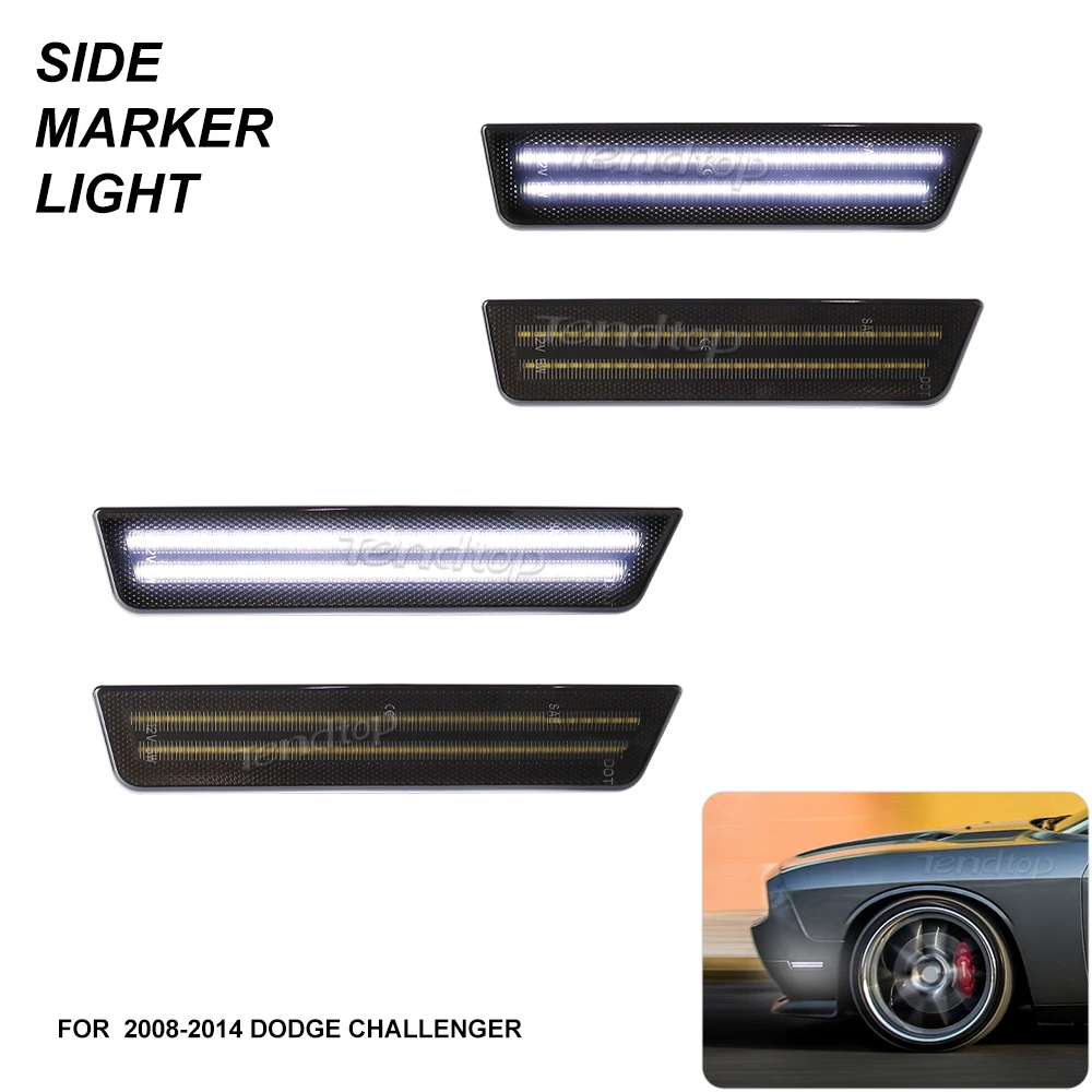 LED White Side Marker Lights Turn Signal Light Driving Parking Lights Front Rear Bumper Lamp For Dodge Challenger 2008-2014