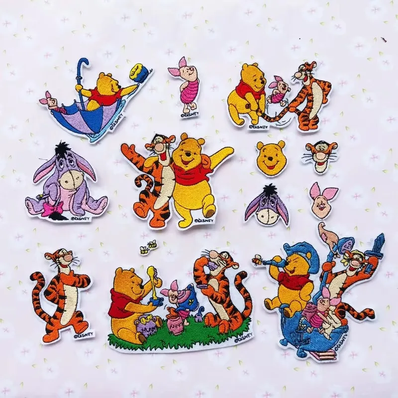 Disney Cartoon Winnie The Pooh Cloth Sticker Tigger Patches Eeyore Patch Sticker Full Embroidery Clothes Bag Decorative Sticker