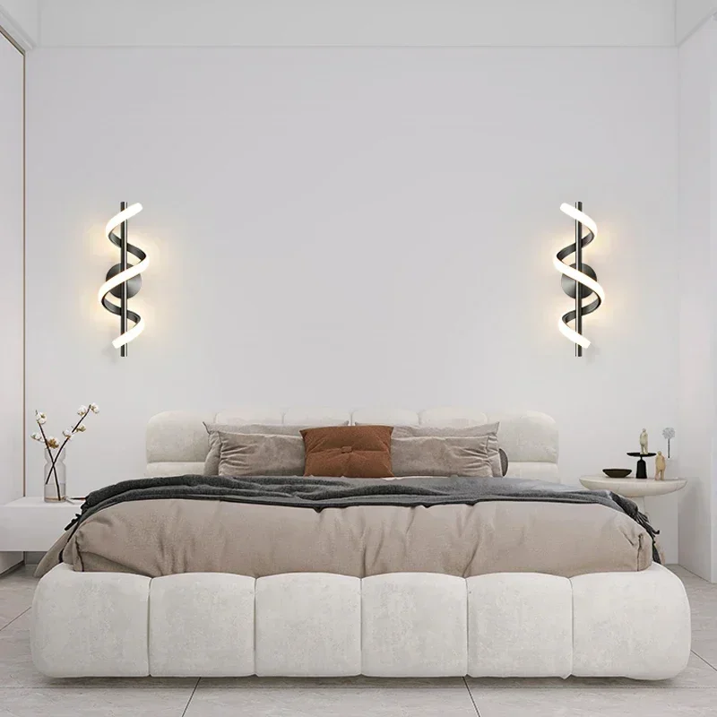 Imagem -05 - Modern Minimalista Led Lâmpada de Parede Sala de Fundo Luz Quarto Iluminação de Cabeceira Home Interior Decor Preto Branco Ouro