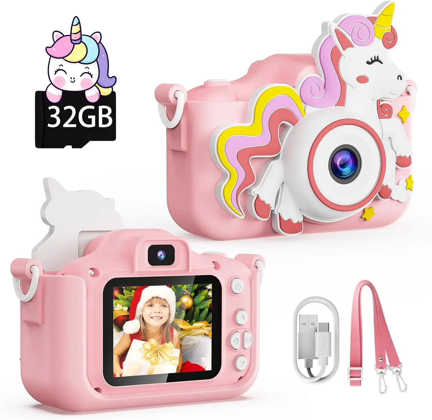 Kamera anak-anak, kamera mainan Unicorn dengan Selfie 1080P Video HD, hadiah ulang tahun Natal untuk anak perempuan